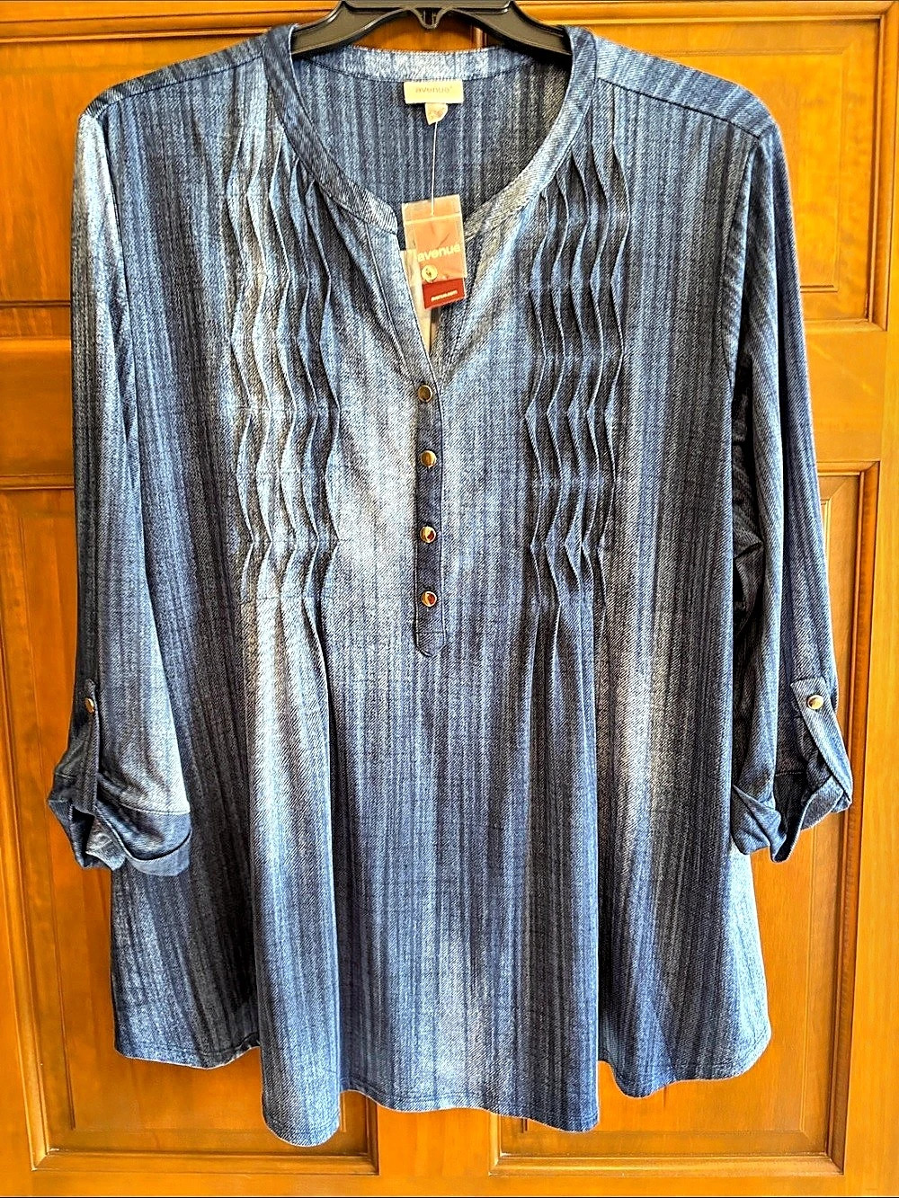 avenue Abby Pintuck Print Top Tunic denim blue Size 30/32